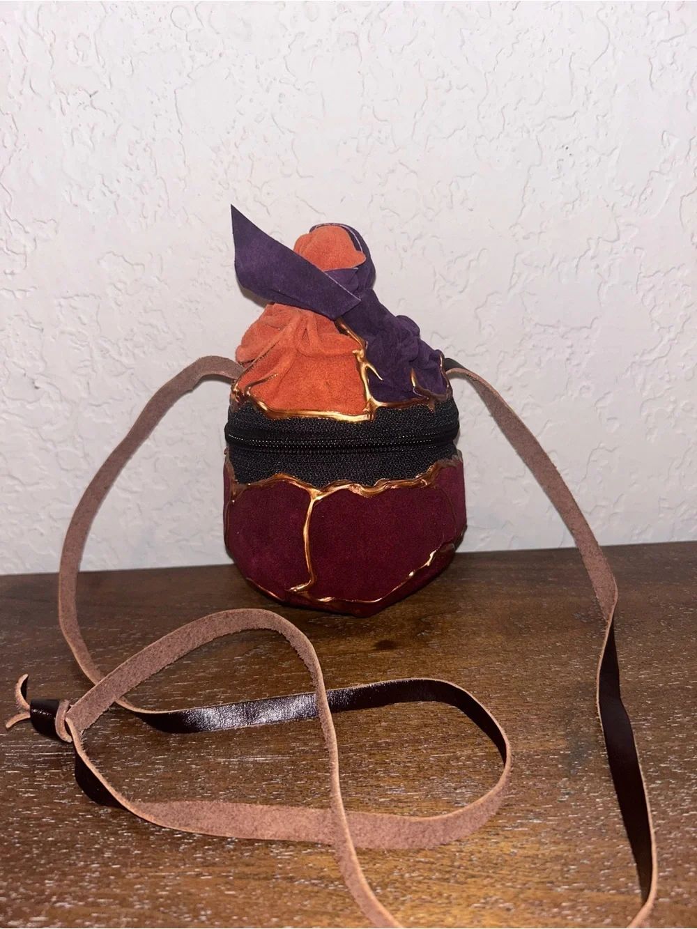 Hand Made Upcycled Suede Leather Coconut Shell Shoulder Purse